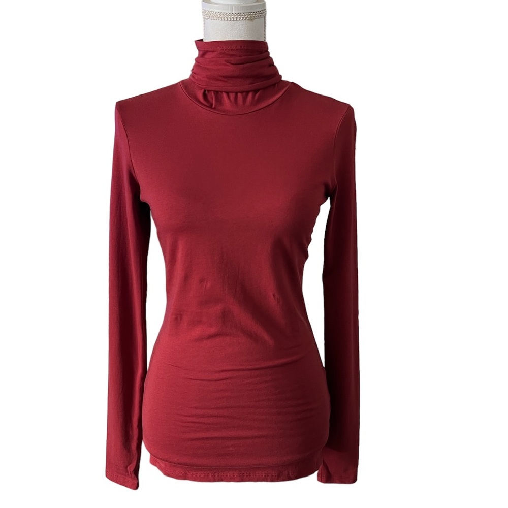 Peruvian Connection Top Womens Turtleneck Orange Brick  Long Sleeve Size XS